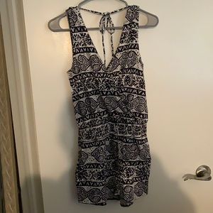 Navy blue and white, Aztec pattern, short romper XS
